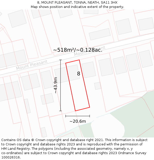 8, MOUNT PLEASANT, TONNA, NEATH, SA11 3HX: Plot and title map