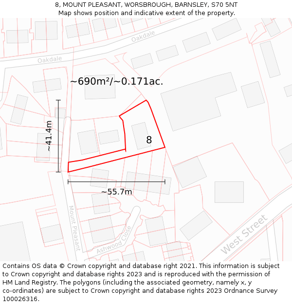 8, MOUNT PLEASANT, WORSBROUGH, BARNSLEY, S70 5NT: Plot and title map