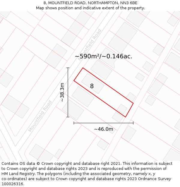 8, MOUNTFIELD ROAD, NORTHAMPTON, NN3 6BE: Plot and title map
