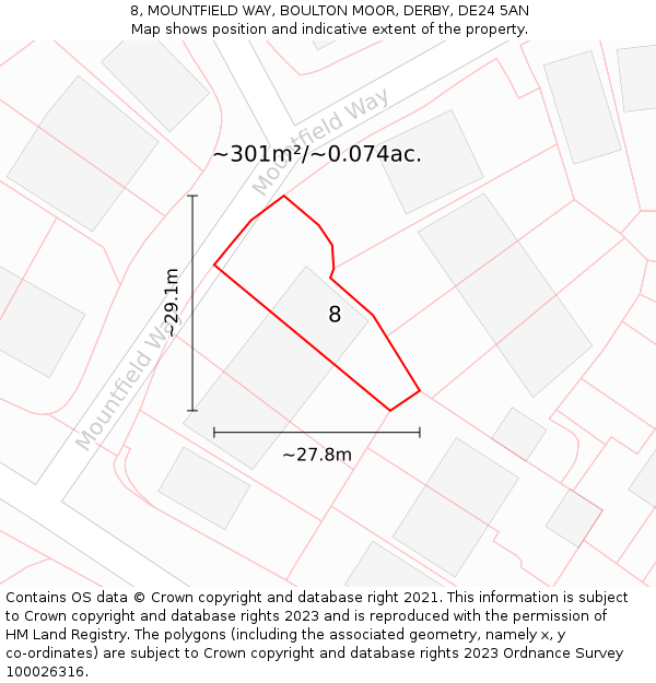 8, MOUNTFIELD WAY, BOULTON MOOR, DERBY, DE24 5AN: Plot and title map