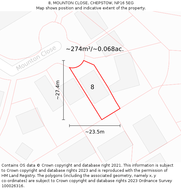 8, MOUNTON CLOSE, CHEPSTOW, NP16 5EG: Plot and title map