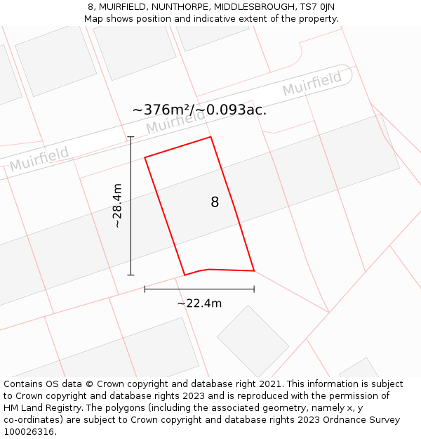 8, MUIRFIELD, NUNTHORPE, MIDDLESBROUGH, TS7 0JN: Plot and title map