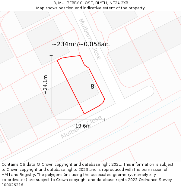 8, MULBERRY CLOSE, BLYTH, NE24 3XR: Plot and title map
