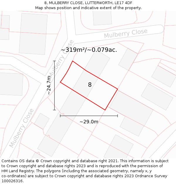 8, MULBERRY CLOSE, LUTTERWORTH, LE17 4DF: Plot and title map