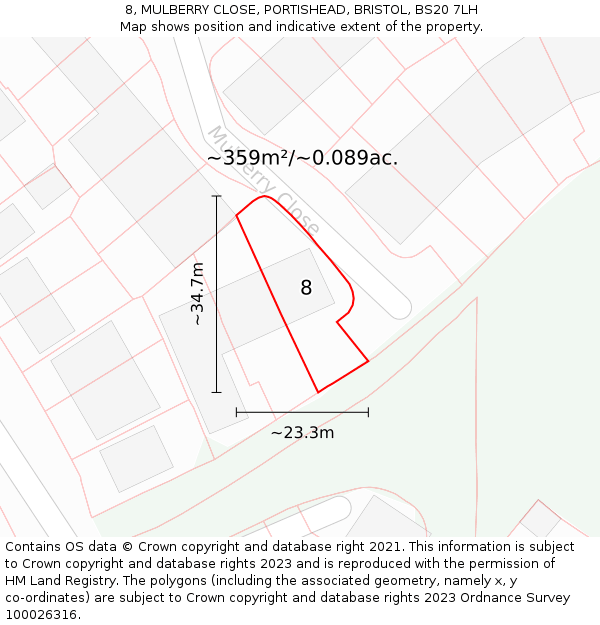 8, MULBERRY CLOSE, PORTISHEAD, BRISTOL, BS20 7LH: Plot and title map