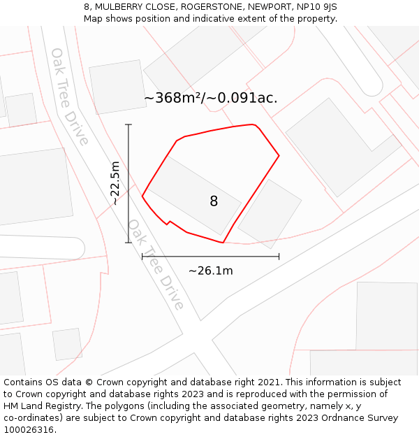 8, MULBERRY CLOSE, ROGERSTONE, NEWPORT, NP10 9JS: Plot and title map