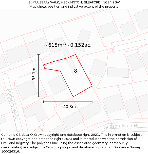 8, MULBERRY WALK, HECKINGTON, SLEAFORD, NG34 9GW: Plot and title map