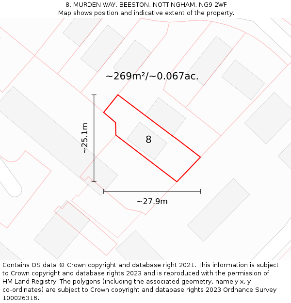 8, MURDEN WAY, BEESTON, NOTTINGHAM, NG9 2WF: Plot and title map