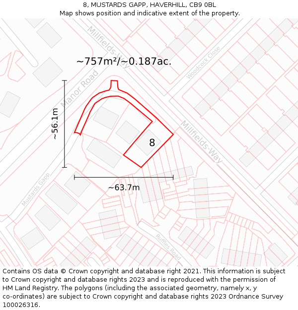 8, MUSTARDS GAPP, HAVERHILL, CB9 0BL: Plot and title map