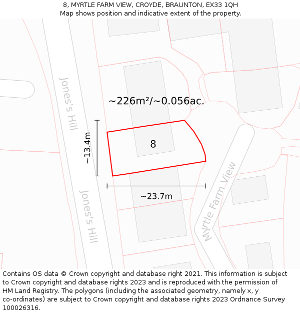 8, MYRTLE FARM VIEW, CROYDE, BRAUNTON, EX33 1QH: Plot and title map