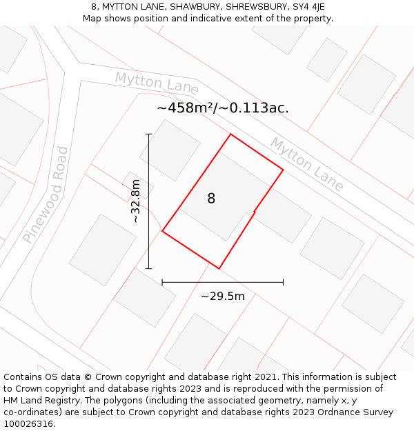 8, MYTTON LANE, SHAWBURY, SHREWSBURY, SY4 4JE: Plot and title map