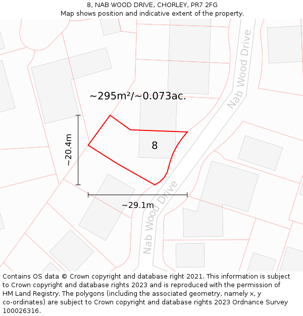 8, NAB WOOD DRIVE, CHORLEY, PR7 2FG: Plot and title map