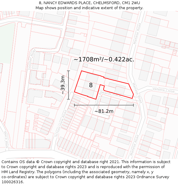 8, NANCY EDWARDS PLACE, CHELMSFORD, CM1 2WU: Plot and title map