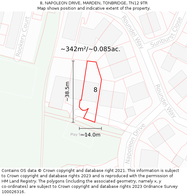 8, NAPOLEON DRIVE, MARDEN, TONBRIDGE, TN12 9TR: Plot and title map