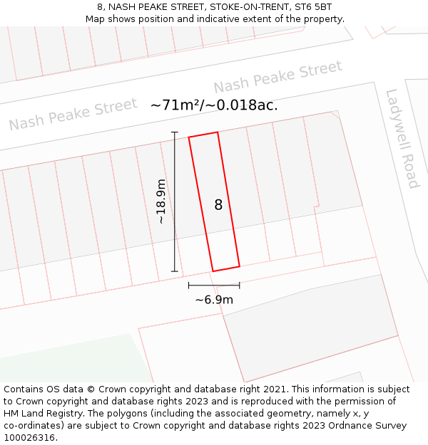 8, NASH PEAKE STREET, STOKE-ON-TRENT, ST6 5BT: Plot and title map