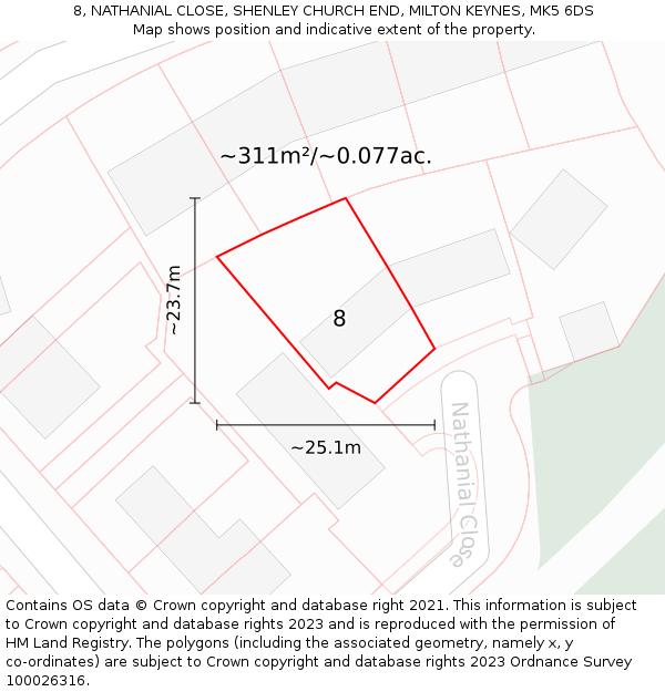 8, NATHANIAL CLOSE, SHENLEY CHURCH END, MILTON KEYNES, MK5 6DS: Plot and title map