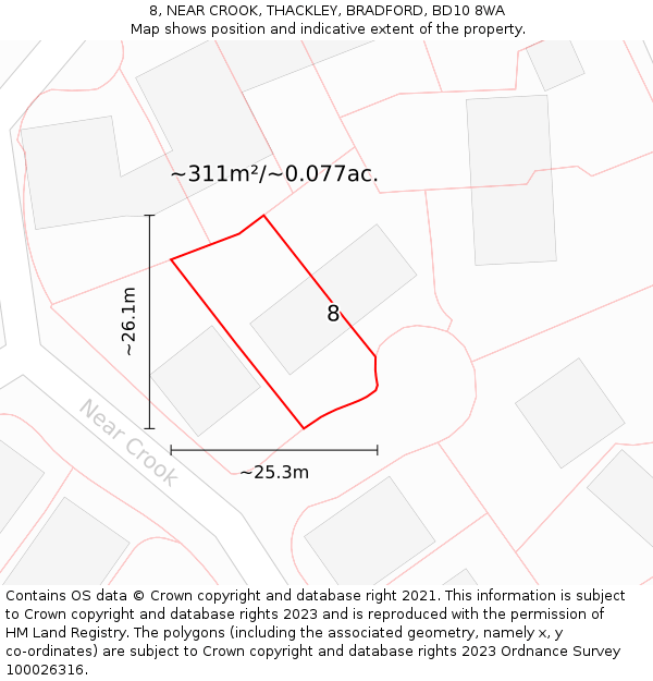 8, NEAR CROOK, THACKLEY, BRADFORD, BD10 8WA: Plot and title map