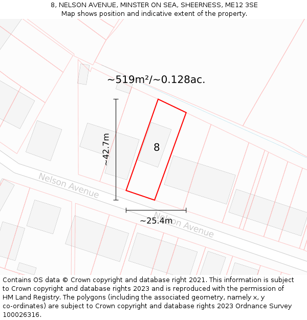 8, NELSON AVENUE, MINSTER ON SEA, SHEERNESS, ME12 3SE: Plot and title map