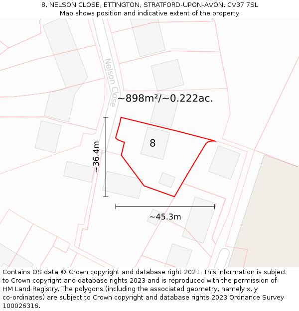 8, NELSON CLOSE, ETTINGTON, STRATFORD-UPON-AVON, CV37 7SL: Plot and title map