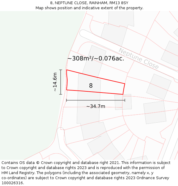 8, NEPTUNE CLOSE, RAINHAM, RM13 8SY: Plot and title map