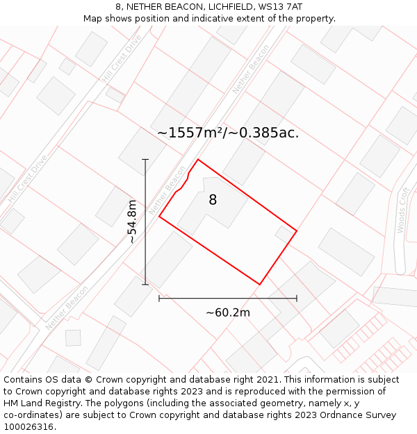 8, NETHER BEACON, LICHFIELD, WS13 7AT: Plot and title map