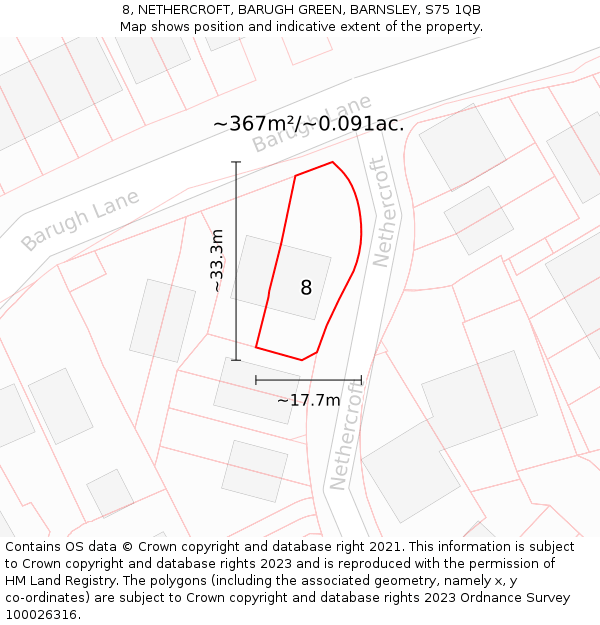 8, NETHERCROFT, BARUGH GREEN, BARNSLEY, S75 1QB: Plot and title map