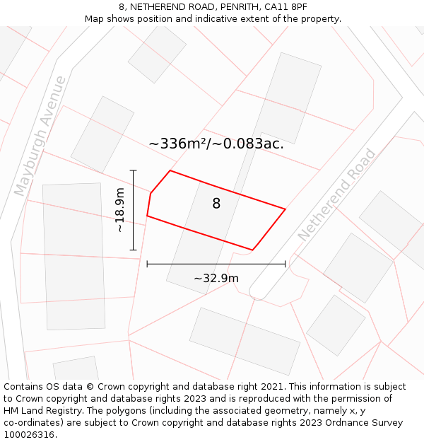 8, NETHEREND ROAD, PENRITH, CA11 8PF: Plot and title map