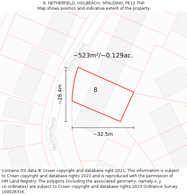 8, NETHERFIELD, HOLBEACH, SPALDING, PE12 7NP: Plot and title map