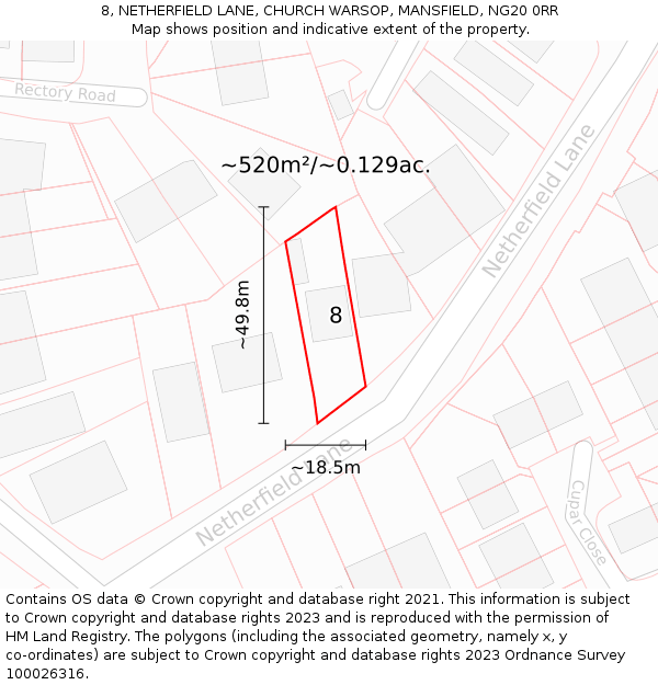 8, NETHERFIELD LANE, CHURCH WARSOP, MANSFIELD, NG20 0RR: Plot and title map