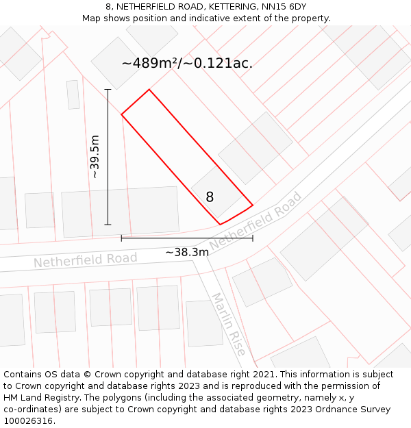 8, NETHERFIELD ROAD, KETTERING, NN15 6DY: Plot and title map