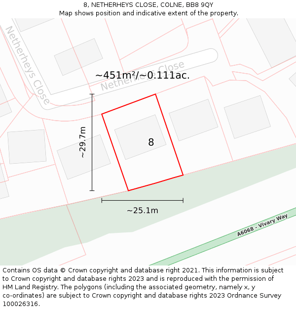 8, NETHERHEYS CLOSE, COLNE, BB8 9QY: Plot and title map