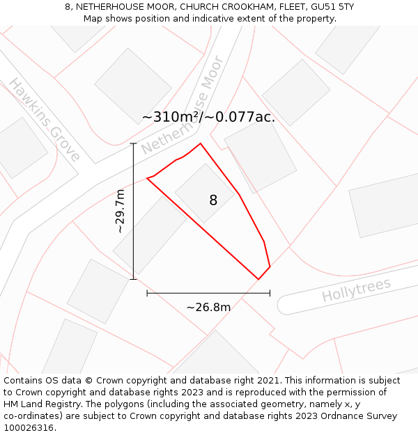 8, NETHERHOUSE MOOR, CHURCH CROOKHAM, FLEET, GU51 5TY: Plot and title map
