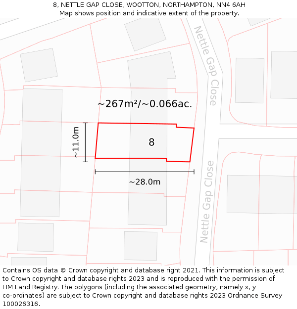 8, NETTLE GAP CLOSE, WOOTTON, NORTHAMPTON, NN4 6AH: Plot and title map