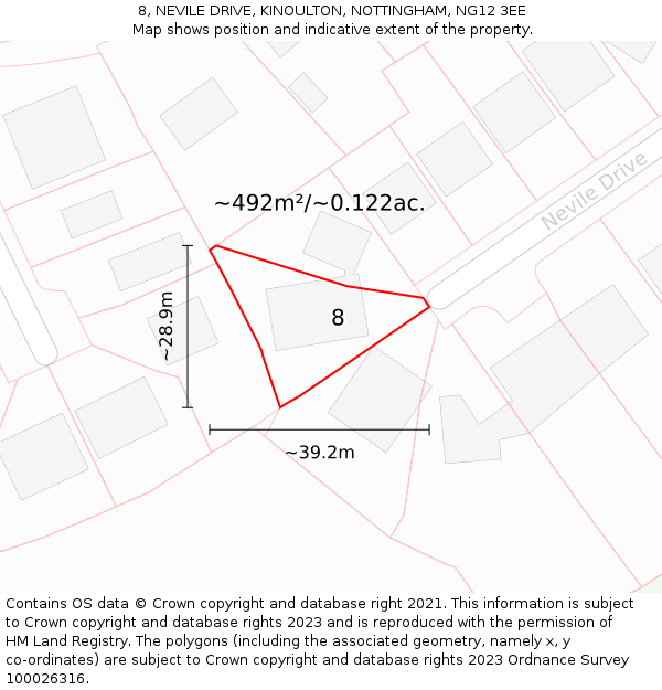 8, NEVILE DRIVE, KINOULTON, NOTTINGHAM, NG12 3EE: Plot and title map