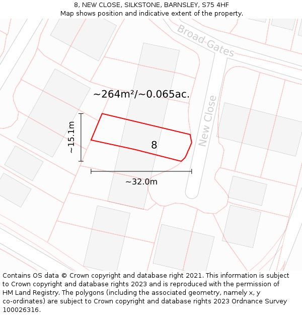 8, NEW CLOSE, SILKSTONE, BARNSLEY, S75 4HF: Plot and title map