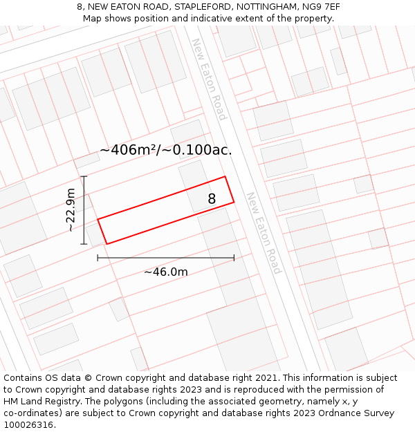 8, NEW EATON ROAD, STAPLEFORD, NOTTINGHAM, NG9 7EF: Plot and title map