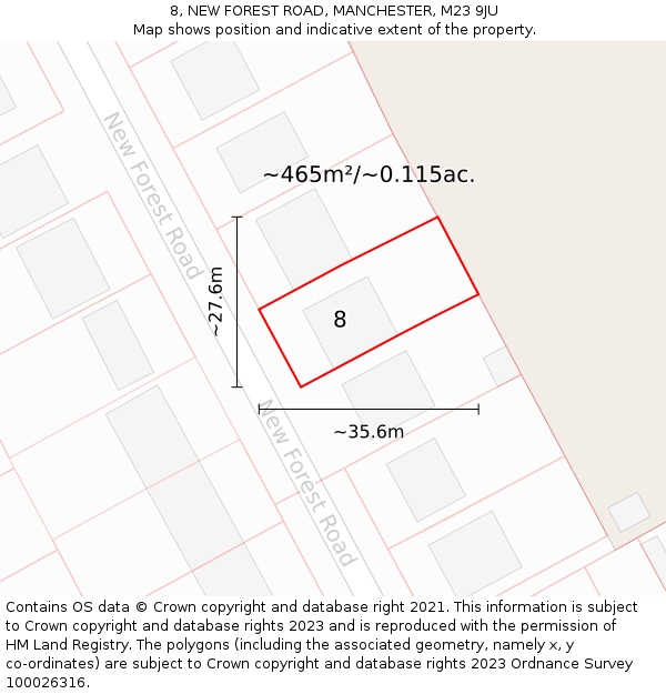 8, NEW FOREST ROAD, MANCHESTER, M23 9JU: Plot and title map