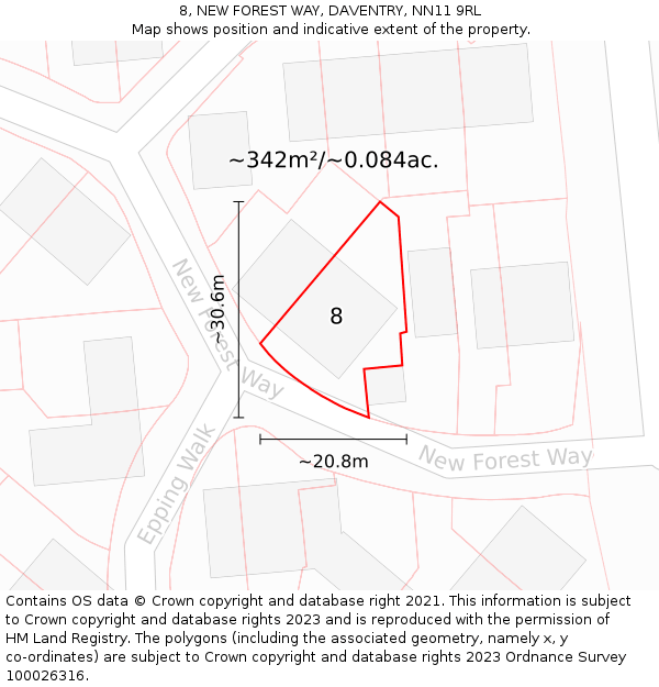 8, NEW FOREST WAY, DAVENTRY, NN11 9RL: Plot and title map