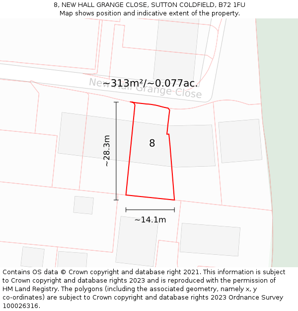 8, NEW HALL GRANGE CLOSE, SUTTON COLDFIELD, B72 1FU: Plot and title map