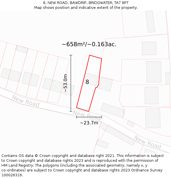 8, NEW ROAD, BAWDRIP, BRIDGWATER, TA7 8PT: Plot and title map