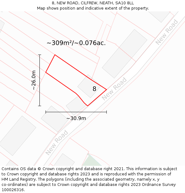 8, NEW ROAD, CILFREW, NEATH, SA10 8LL: Plot and title map