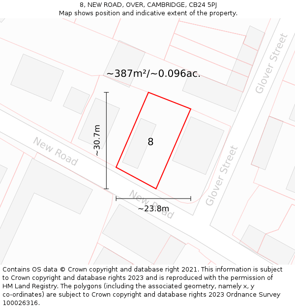 8, NEW ROAD, OVER, CAMBRIDGE, CB24 5PJ: Plot and title map