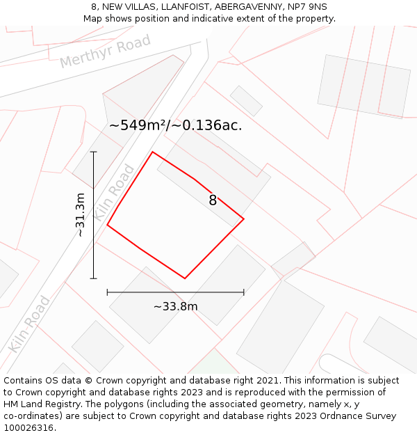 8, NEW VILLAS, LLANFOIST, ABERGAVENNY, NP7 9NS: Plot and title map