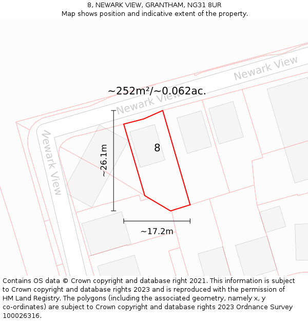8, NEWARK VIEW, GRANTHAM, NG31 8UR: Plot and title map