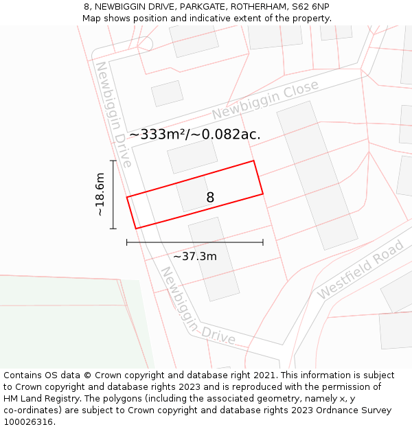 8, NEWBIGGIN DRIVE, PARKGATE, ROTHERHAM, S62 6NP: Plot and title map