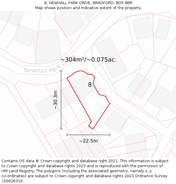 8, NEWHALL PARK DRIVE, BRADFORD, BD5 8BR: Plot and title map