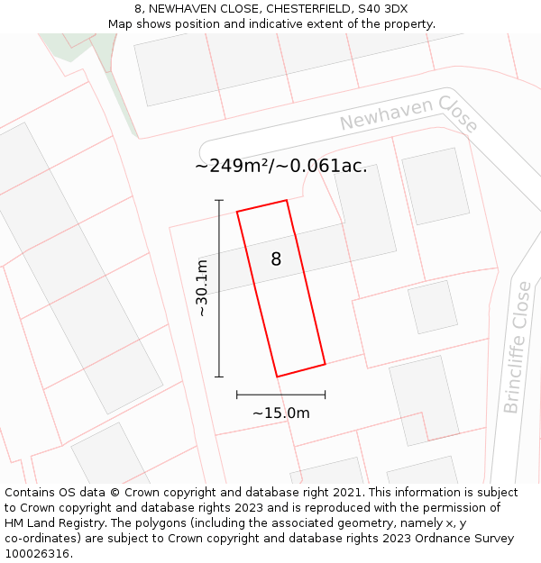 8, NEWHAVEN CLOSE, CHESTERFIELD, S40 3DX: Plot and title map