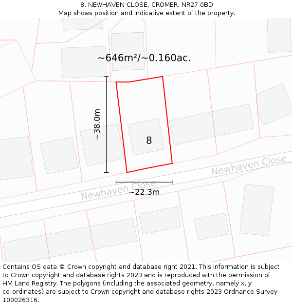 8, NEWHAVEN CLOSE, CROMER, NR27 0BD: Plot and title map