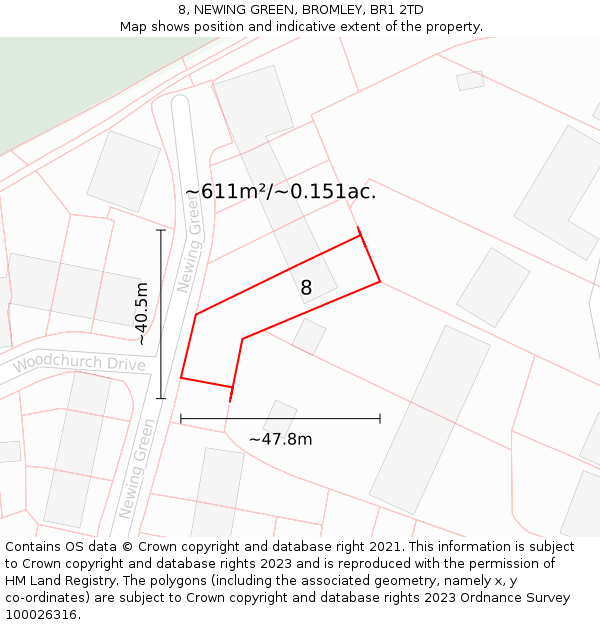 8, NEWING GREEN, BROMLEY, BR1 2TD: Plot and title map