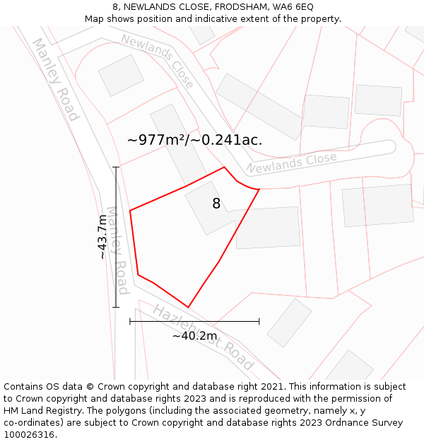 8, NEWLANDS CLOSE, FRODSHAM, WA6 6EQ: Plot and title map